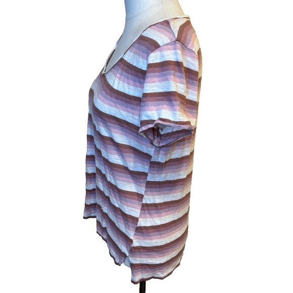 Lucky Brand Women's T-shirt Size Small Pink Striped V-Neck Short Sleeve - Picture 3 of 9